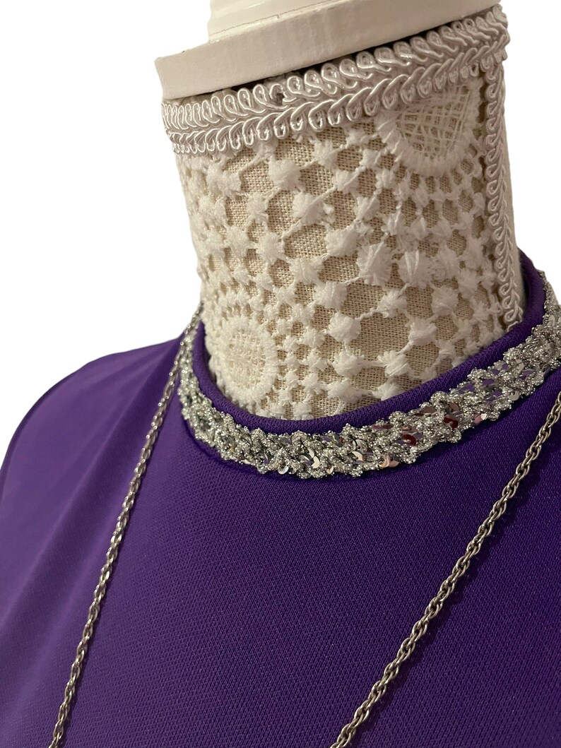 Vintage Womens 1960s 60s 1970s 70s Purple Long Sleeved Shift Dress Size