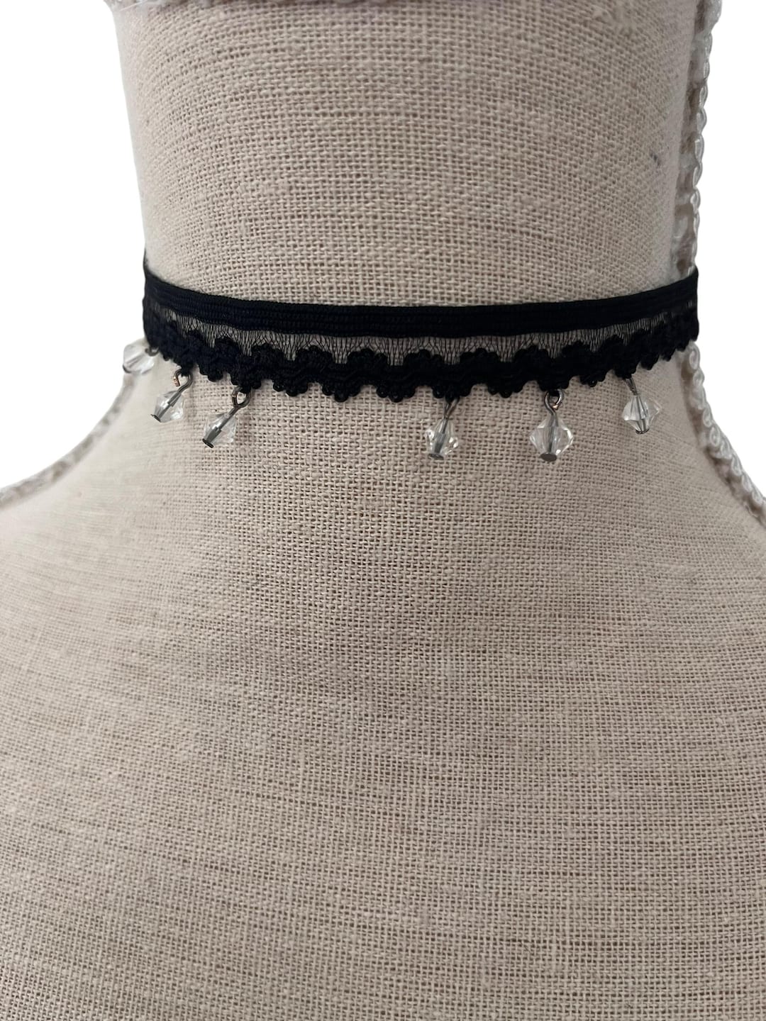 Vintage Black Lace Choker Necklace: Beaded Gothic Boho Ribbon - Etsy