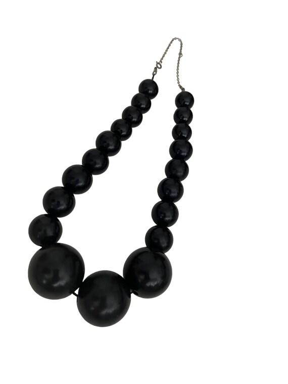 Vintage Black Beaded Necklace: 60s-70s Mod Chunky Statement 