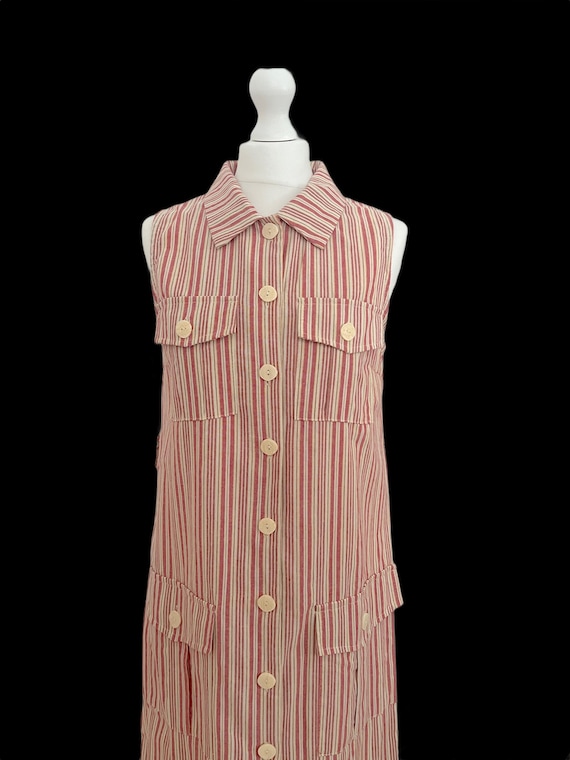 red and cream striped dress Entro Red And Cream Striped Button Down Midi Dress Large