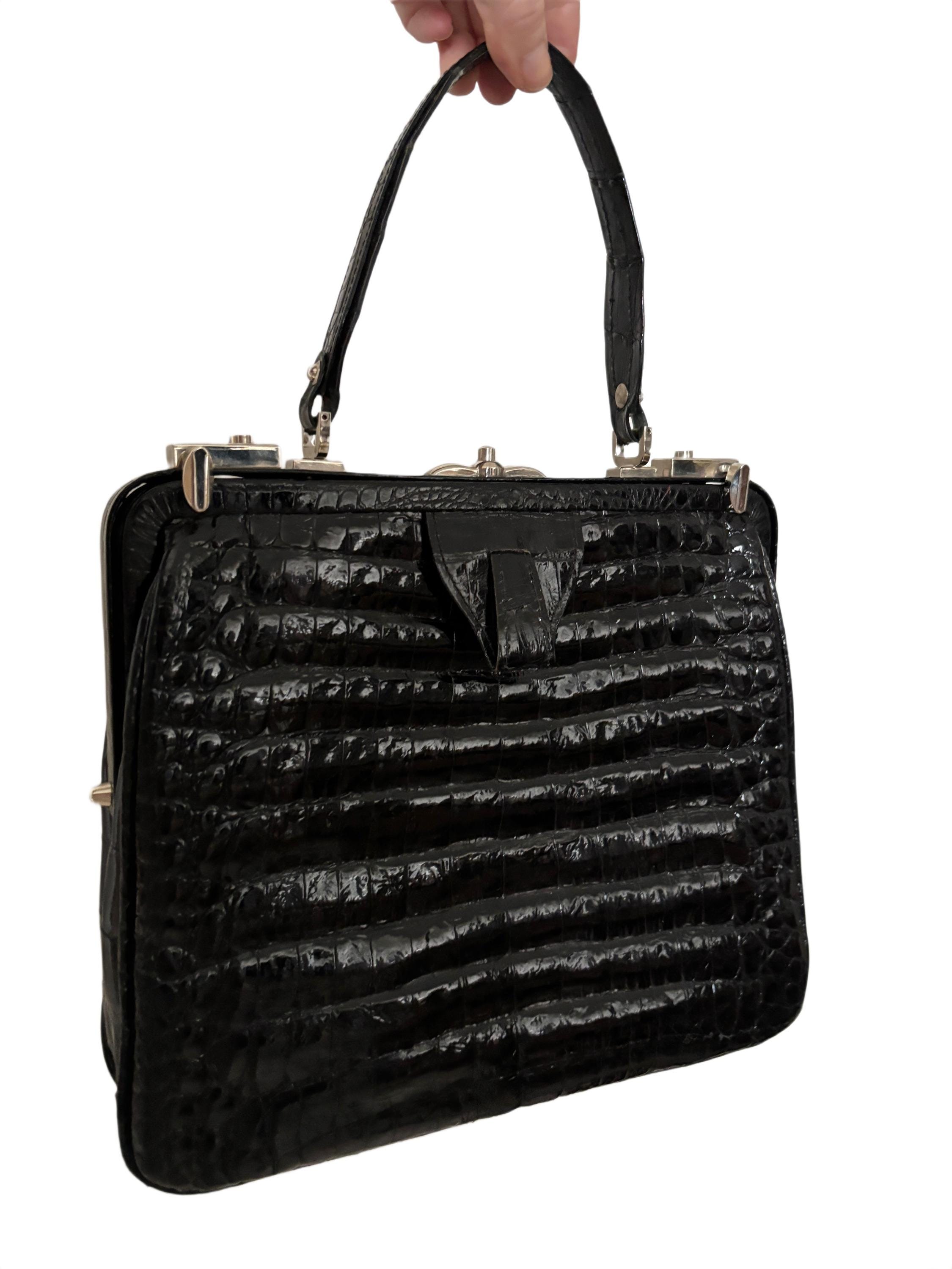 Black Croc Bag Genuine Vintage - Etsy
