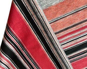 1970s Striped Vintage Fabric: Red & Gray Mid-Century Retro Material