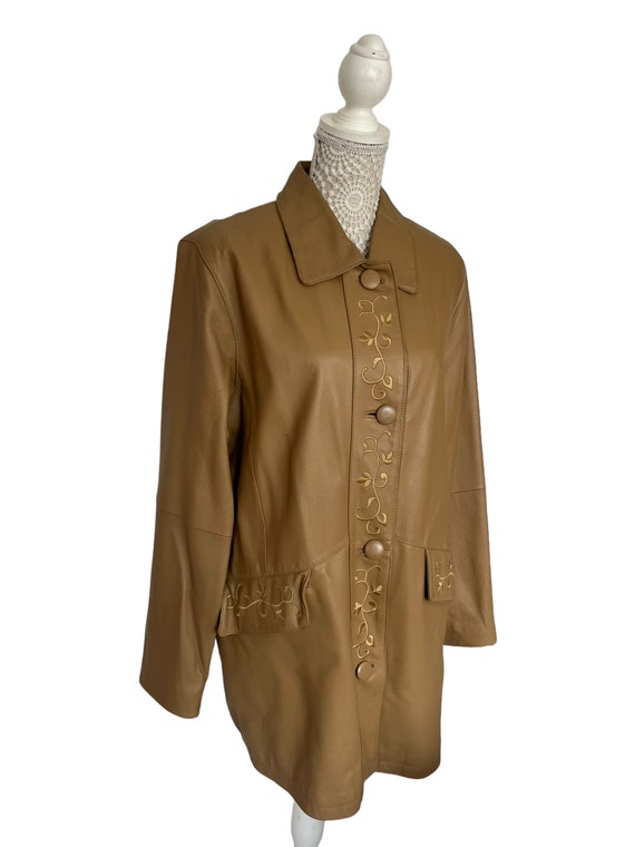 Vintage Womens 1970s Camel Brown Leather Spring C… - image 8