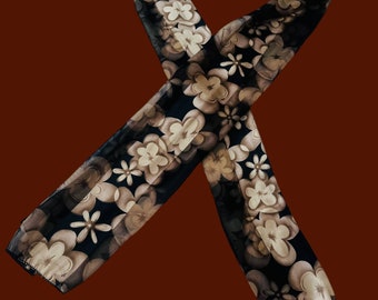 Vintage Floral Skinny Scarf: 70s Bohemian Neckscarf
