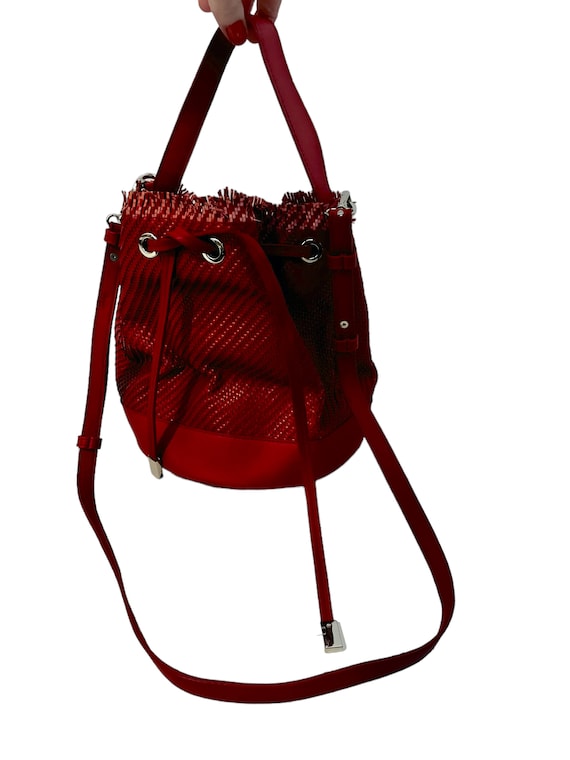 Vintage Womens Red Pouch Woven Tassel Shoulder Bag 70s Style