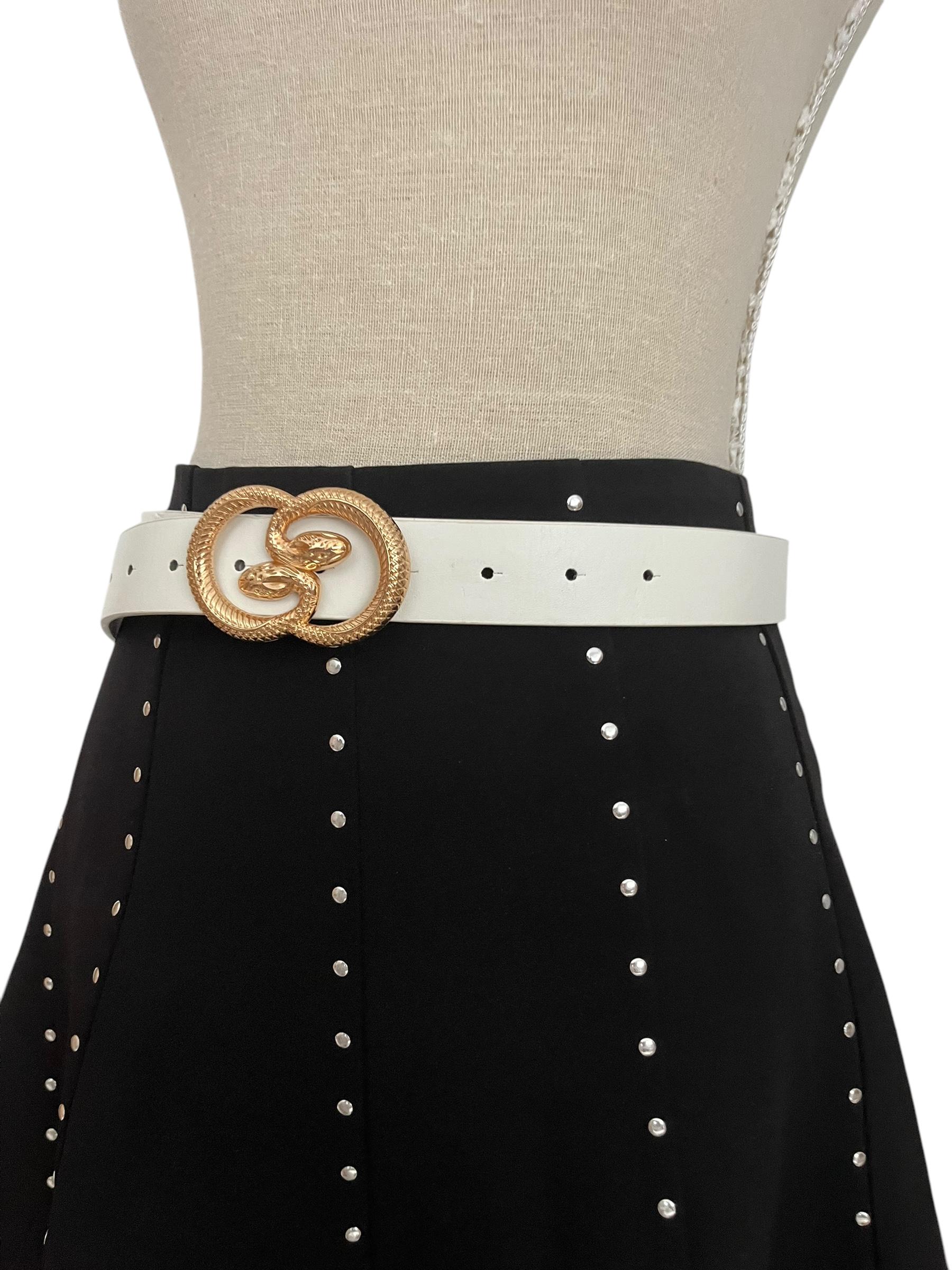 Womens White Snake Belt: Goldtone Metal Buckle, Bohemian  display picture 1