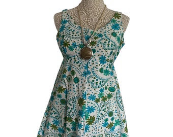 Vintage Floral Mini Dress: 1960s Handmade Cotton Mod Style
