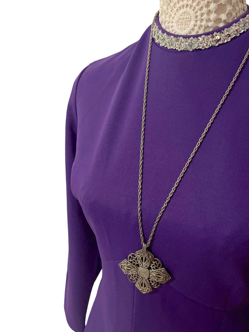 Vintage Womens 1960s 60s 1970s 70s Purple Long Sleeved Shift Dress Size