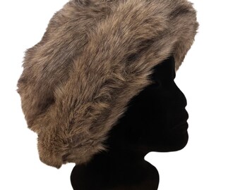 Vintage Faux Fur Speckled Brown Winter Pillbox Hat, Cosy  display picture 3