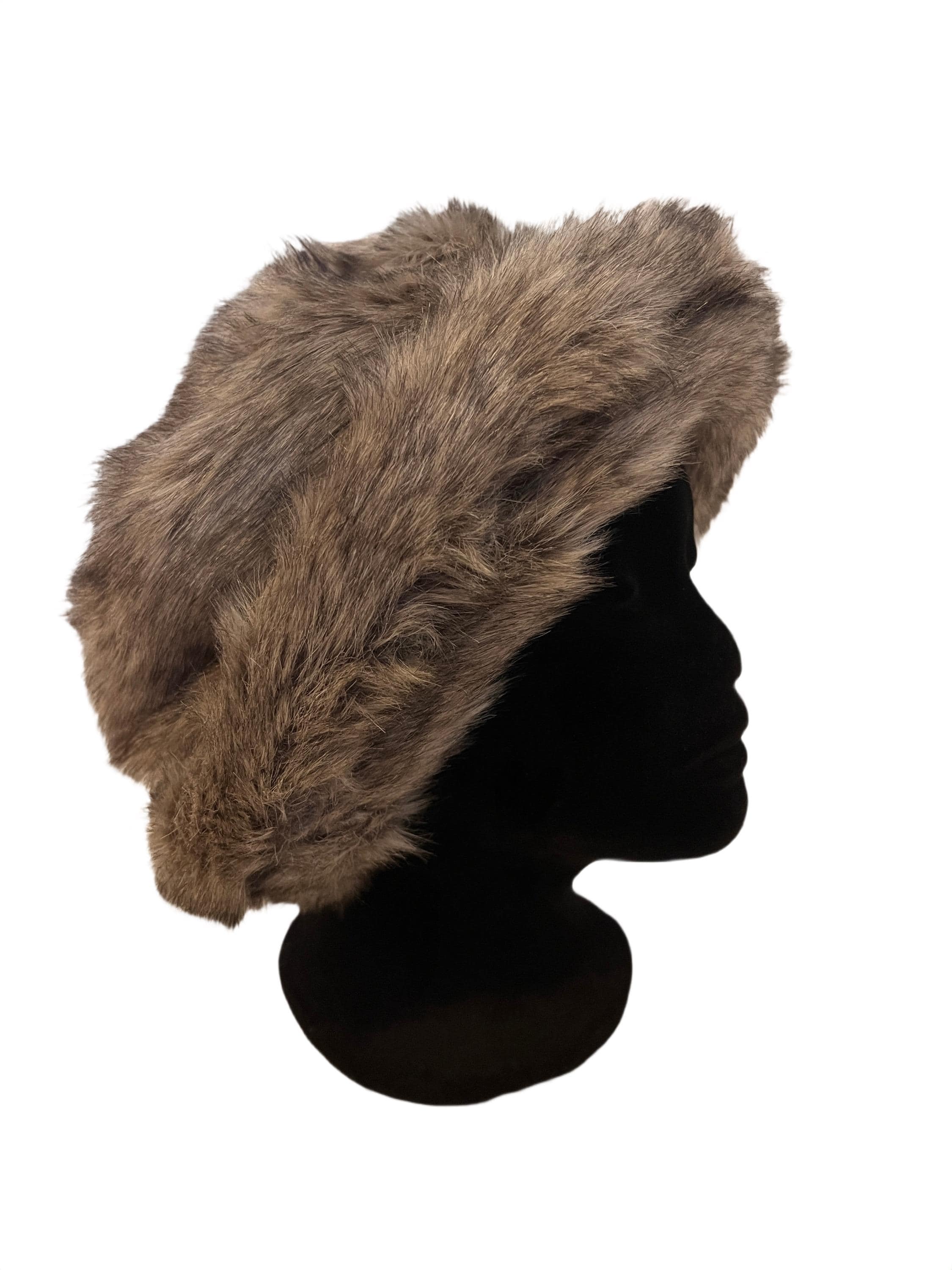 Vintage Dark Brown Faux Fur Pillbox Hat Made in England Winter Formal Retro Vintage Shearling Fur Pillbox Hat, Cossack Hat, Vintage Fur  main image 3