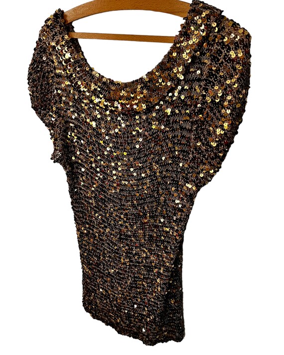 Vintage Womens Gold Sequin Knitted Tunic Top/Mini… - image 8