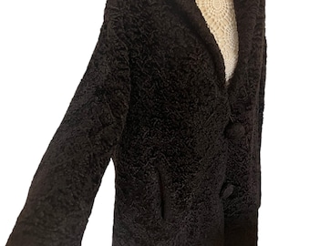 1960s Women’s Astraka Faux Fur Coat - Black Winter Coat, Size 14-16