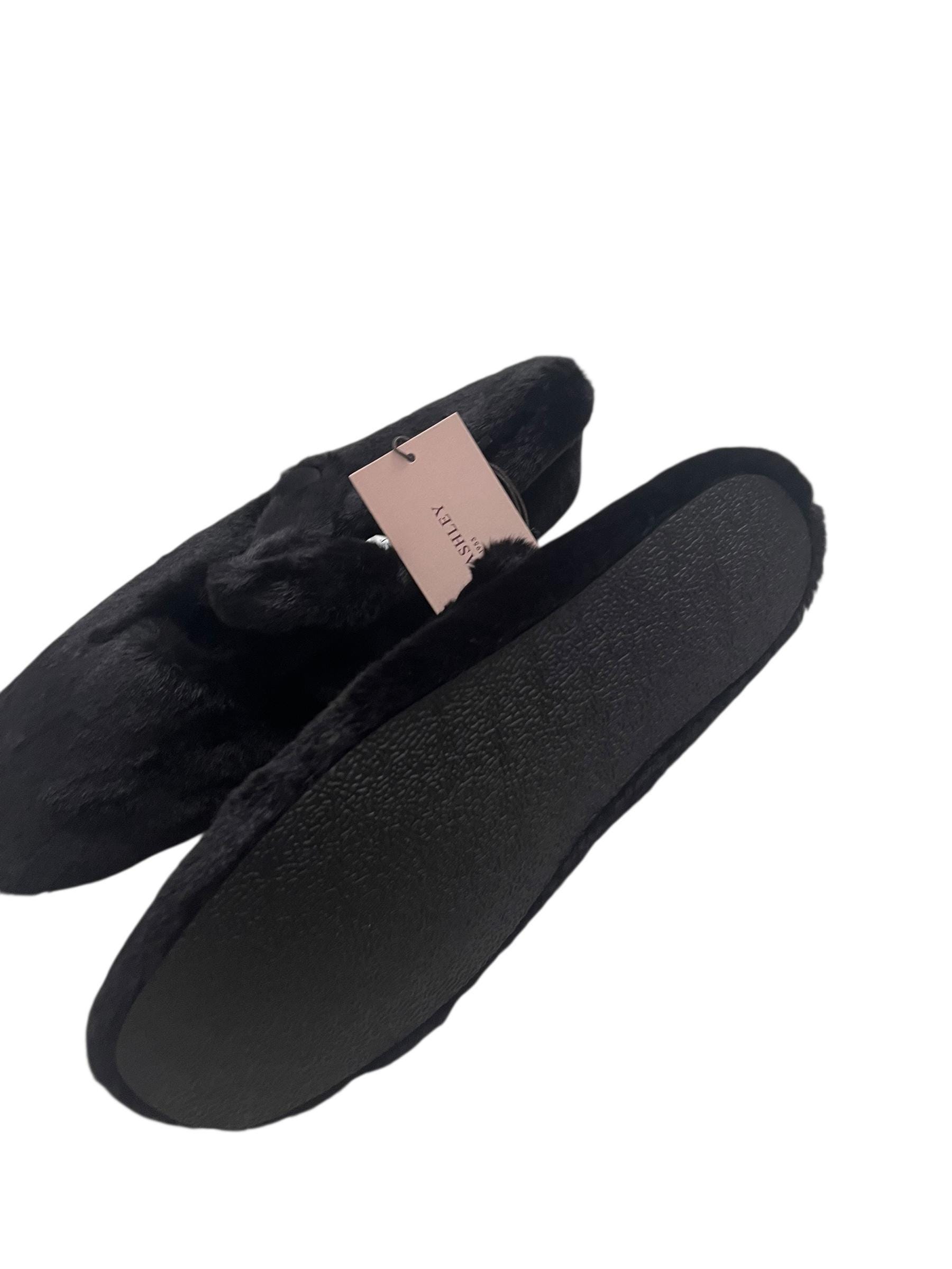 Laura Ashley Faux Fur Slippers, Black Mary Janes, UK Size 7-8