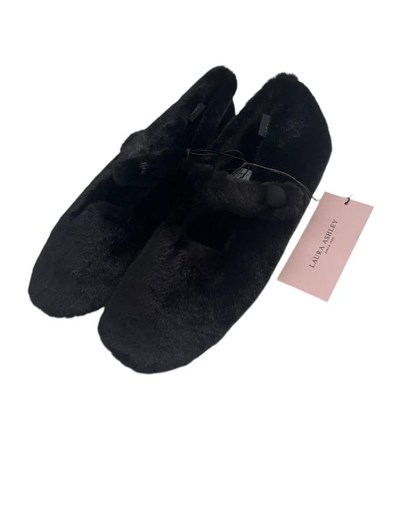 Laura Ashley Faux Fur Slippers, Black Mary Janes, UK Size 7-8