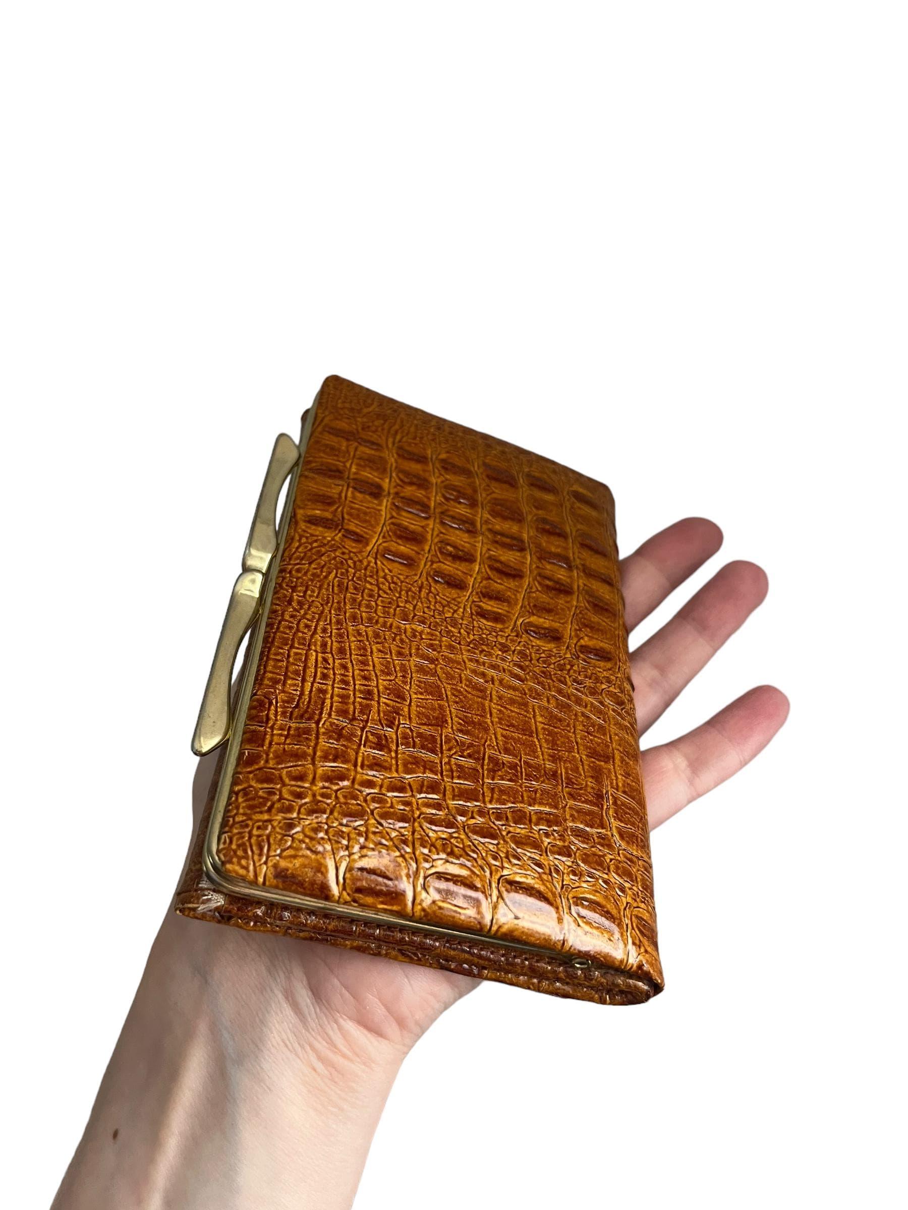 Vintage Pierre Cardin Faux Croc Wallet: 1960s-70s Brown Coin Purse
