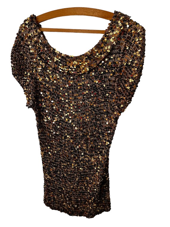 Vintage Womens Gold Sequin Knitted Tunic Top/Mini… - image 4