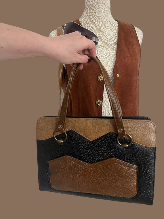 Vintage Womens 1970s 70s Brown Handbag Bag Mod Sty