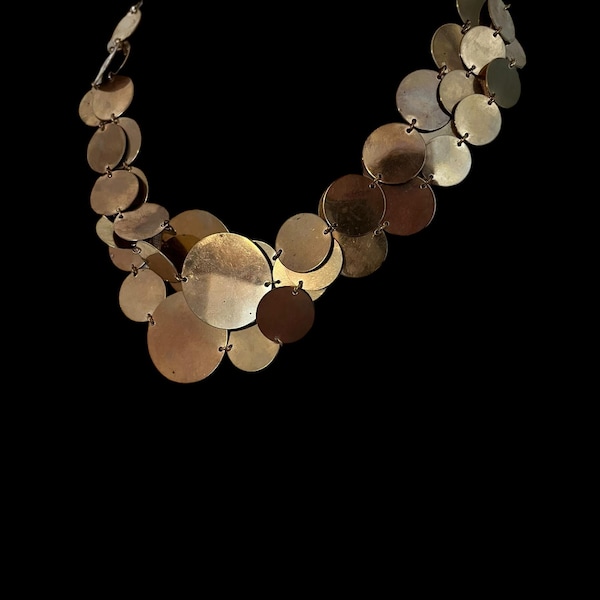 Vintage Goldtone Disc Necklace: 1960s-70s Mod Statement