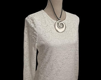 Vintage 60s Floral Lace Blouse: Size 10 Long Sleeve Top