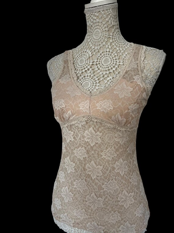 Vintage Womens Lace Cream White Nude Cami 60s 1960s 70s