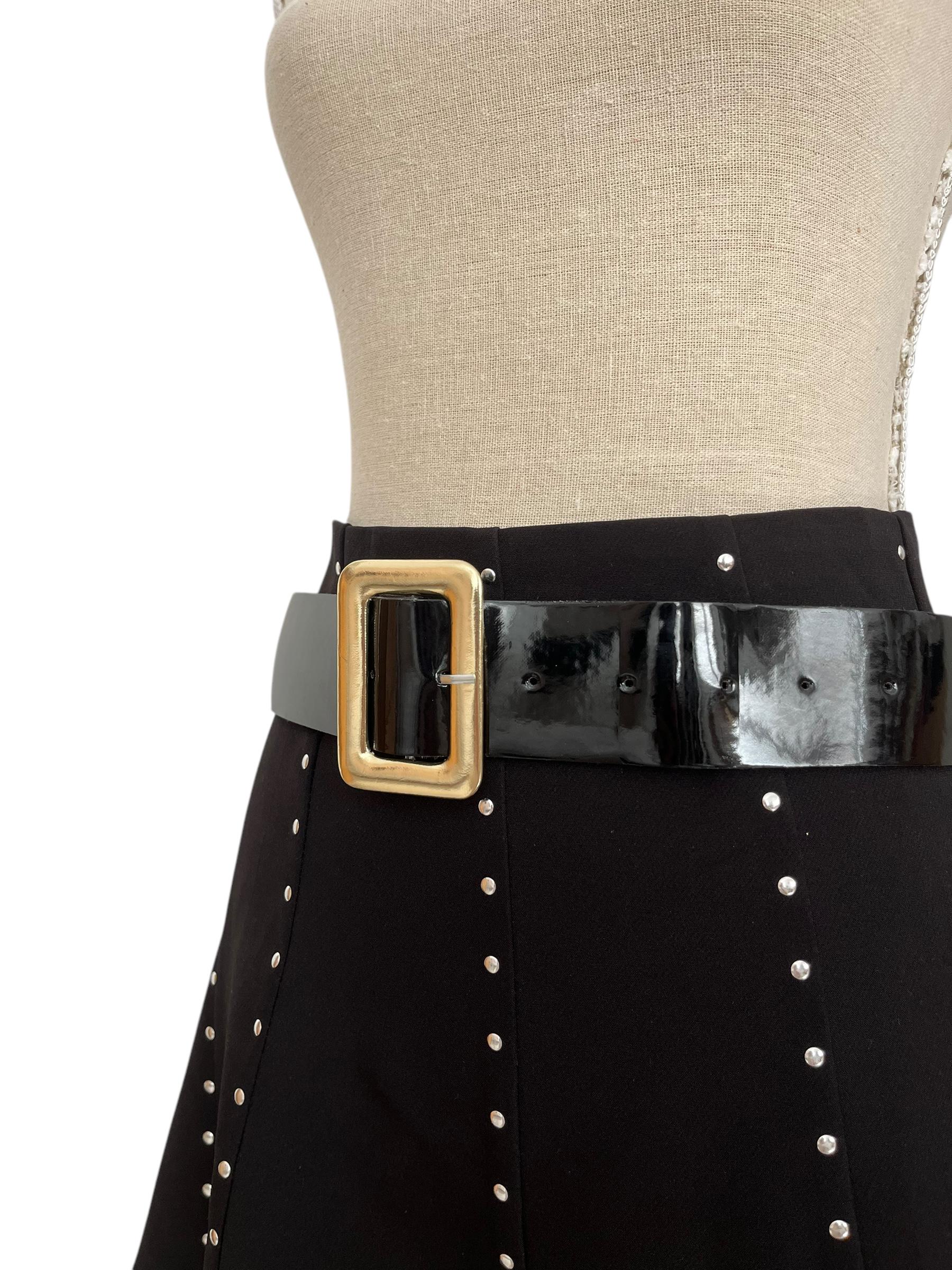 WHBM Patent Leather Belt in Black with Gold Buckle - women’s S - NWOT ANNULOYA Lady main image 2