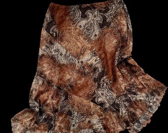 Vintage Paisley Skirt: Size 14 Brown Cream Fairycore Bohemian
