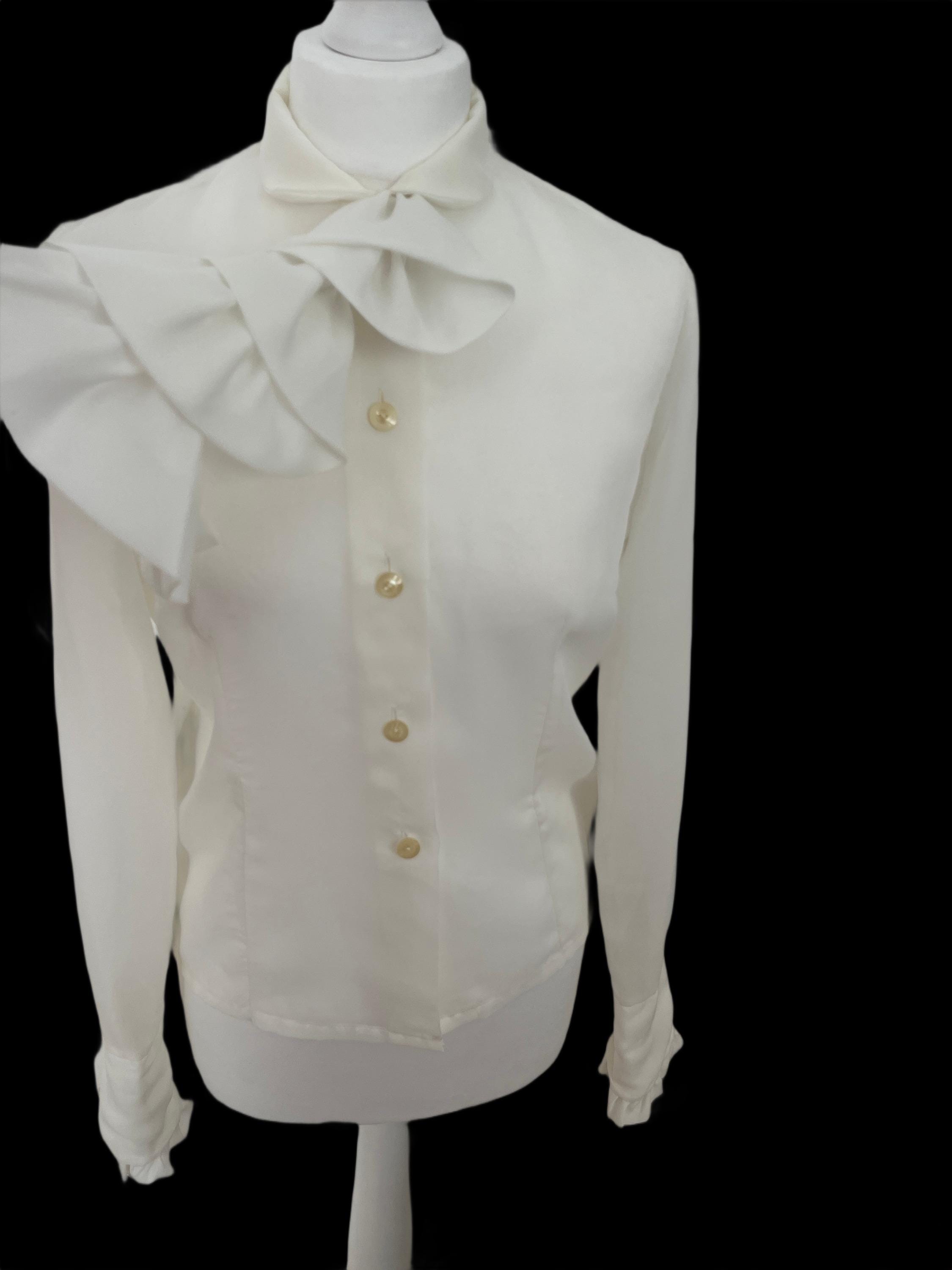 Vintage 1960s White Chiffon Dandy Blouse | Victorian Revival