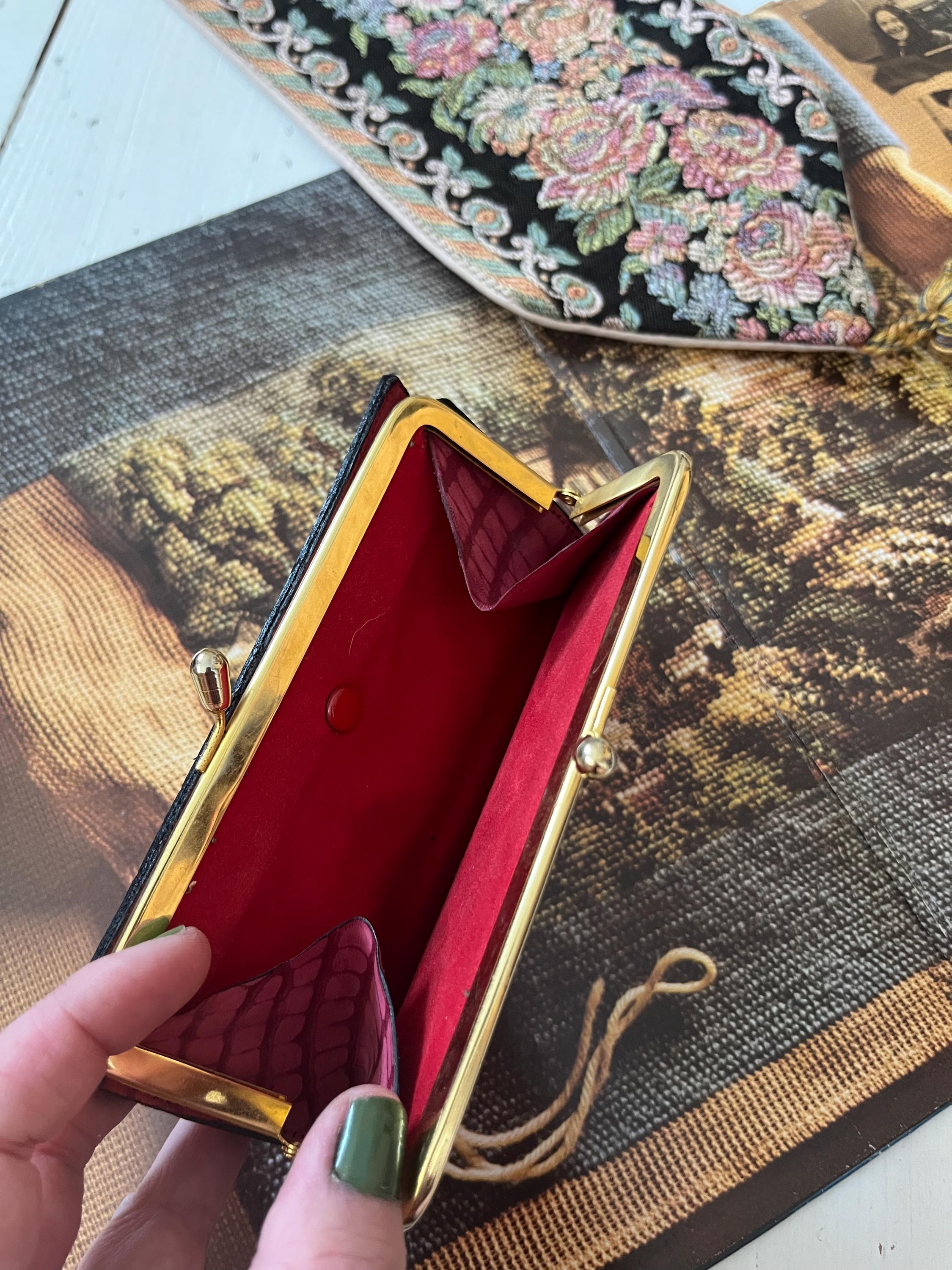 Pochette Portefeuille Courrègès Vintage En Cuir Croco Rouge - Superbe, Occasion