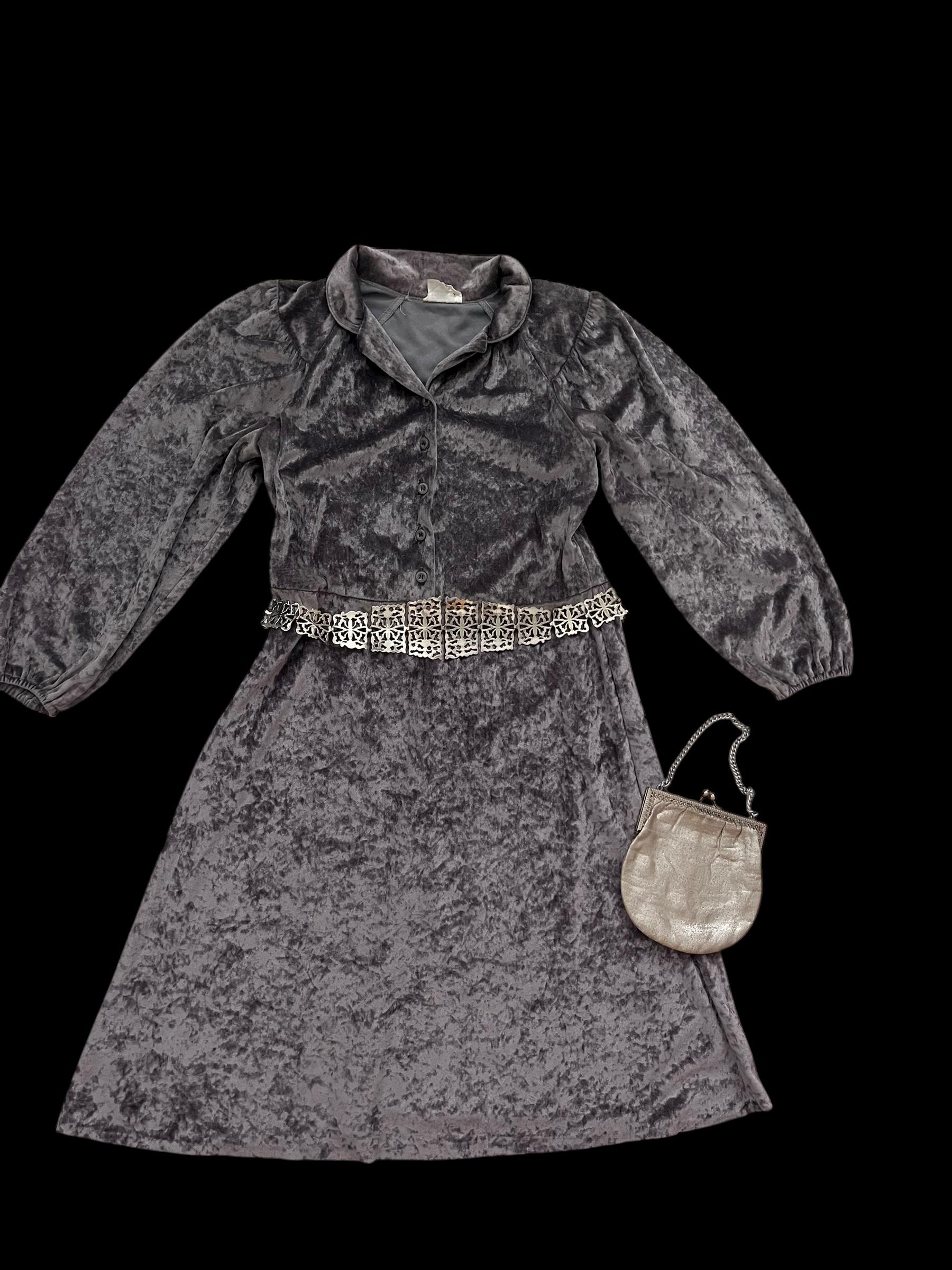 Grey Velvet Dress - Etsy UK