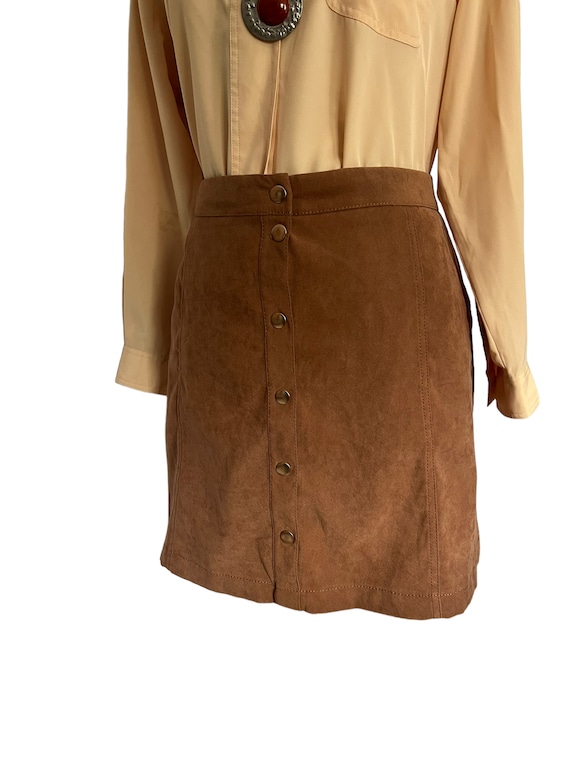 Vintage Womens Brown Faux Suede Miniskirt 70s 197… - image 2