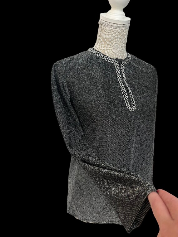 Vintage 1960s Lurex Blouse: Silver Glitter Embroi… - image 4