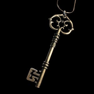 Vintage Womens Large Key Pendant Necklace, Goldtone, 70s, 1970s, Kitsch, Victoriana, Gothic Style, Antique