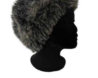 Vintage Womens Faux Fur Grey Furry Autumn Winter Hat Retro Cosy Bohemian Chic
