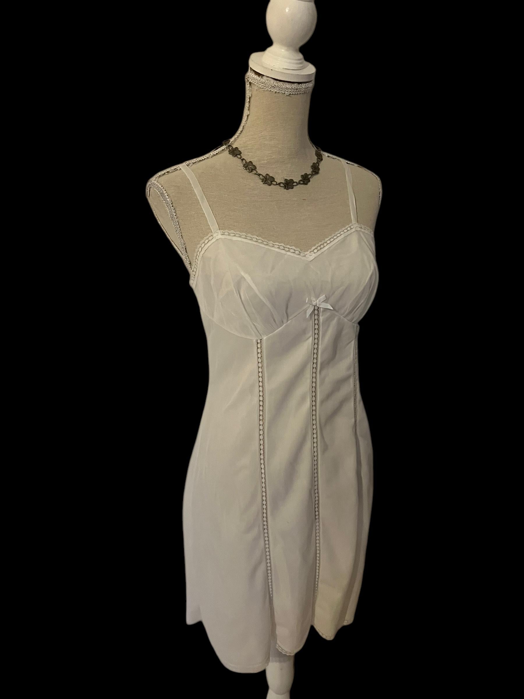 【中古】 Lace White Womens Vintage Beautiful Camisole Dress Slip ワンピース