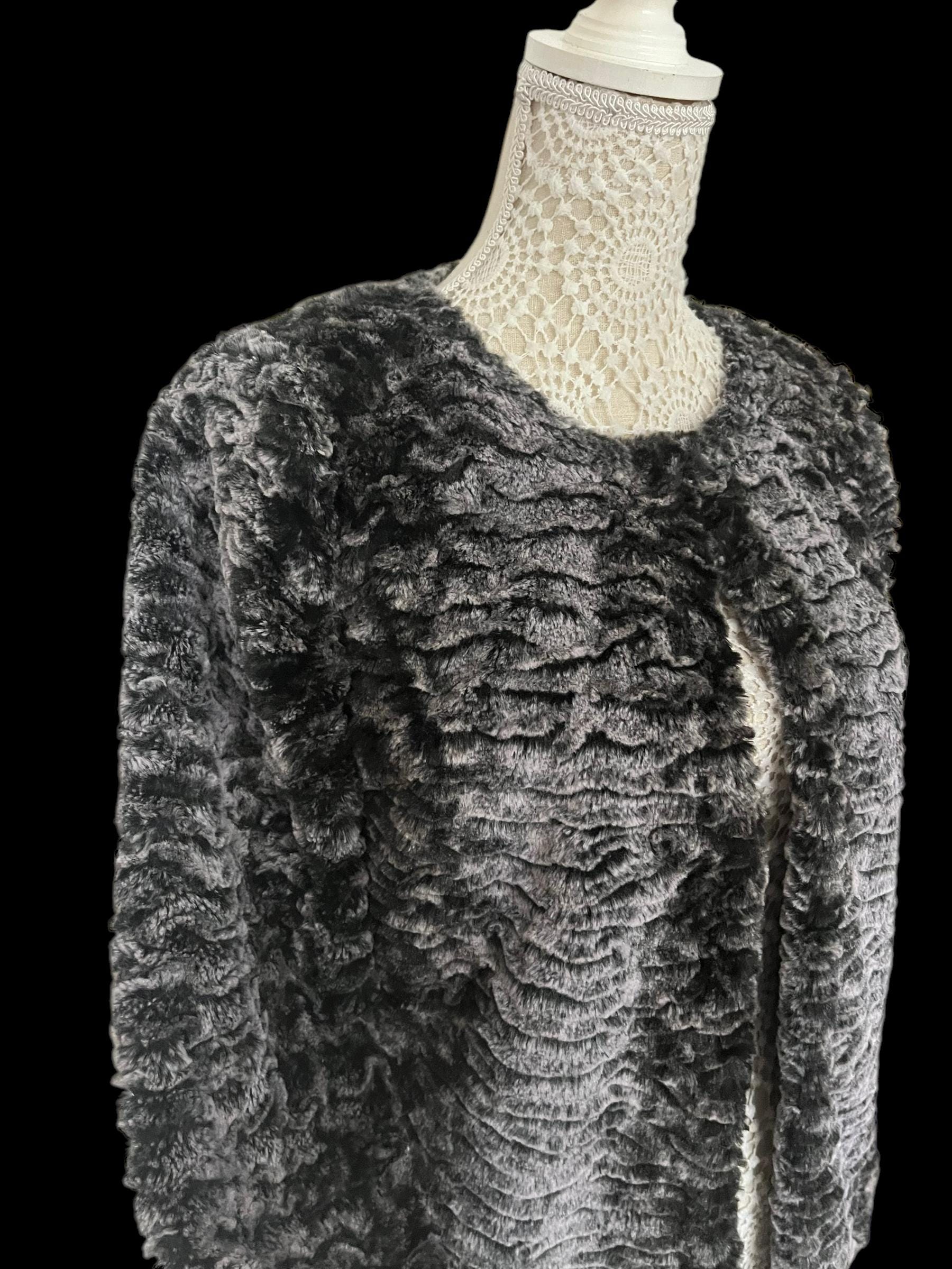 aere shaggy jacket coat グレー Vintage Womens Faux Fur Grey Speckled Warm Winter Furry