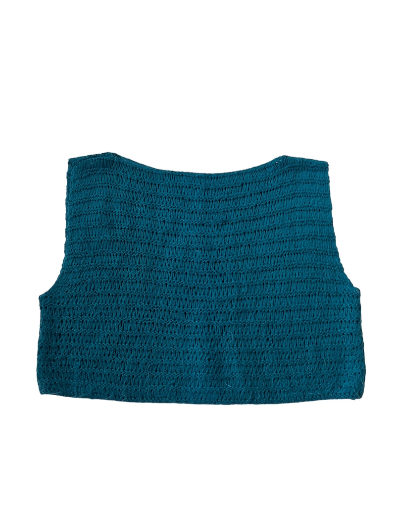 vintage Womens Knitted Tank 1950s 50s 60s 1960s Top Size 10 Mod Green Turquoise Boxy Cropped Waistcoat Retro image 1