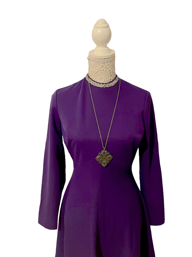 Vintage Womens 1960s 60s 1970s 70s Purple Long Sleeved Shift Dress Size