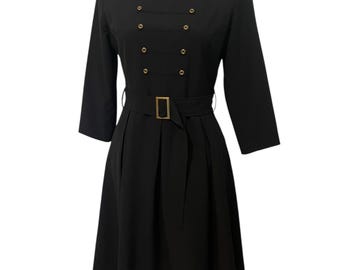 long black button dress Victorian Revival Military – Gothic Midi, Size 10-12 dinner look