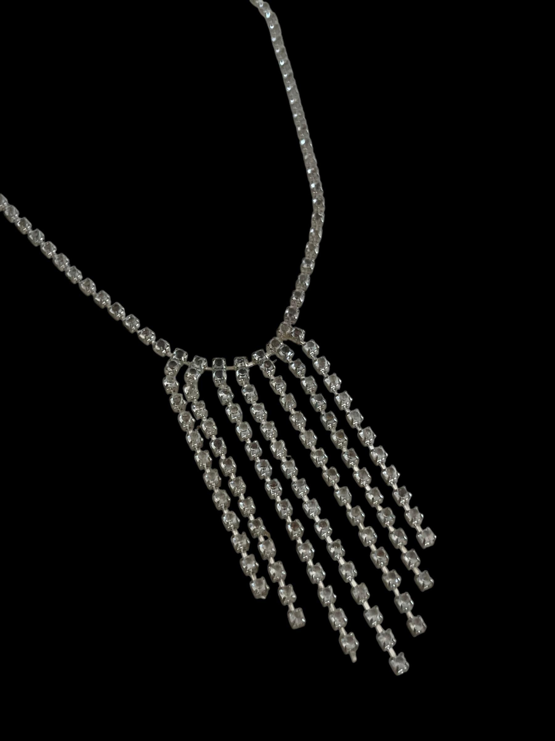 VTG Crystal Rhinestone Silver Chain Fringe Belt Necklace Tassel Statement 60s Rhinestone Silver Tassel Belt VTG Crystal Rhinestone Silver  main image 2