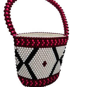 Gorgeous Womens Vintage Ethnic Beaded Bag Red White Black Festival 1970s 70s Boho Psych Tribal