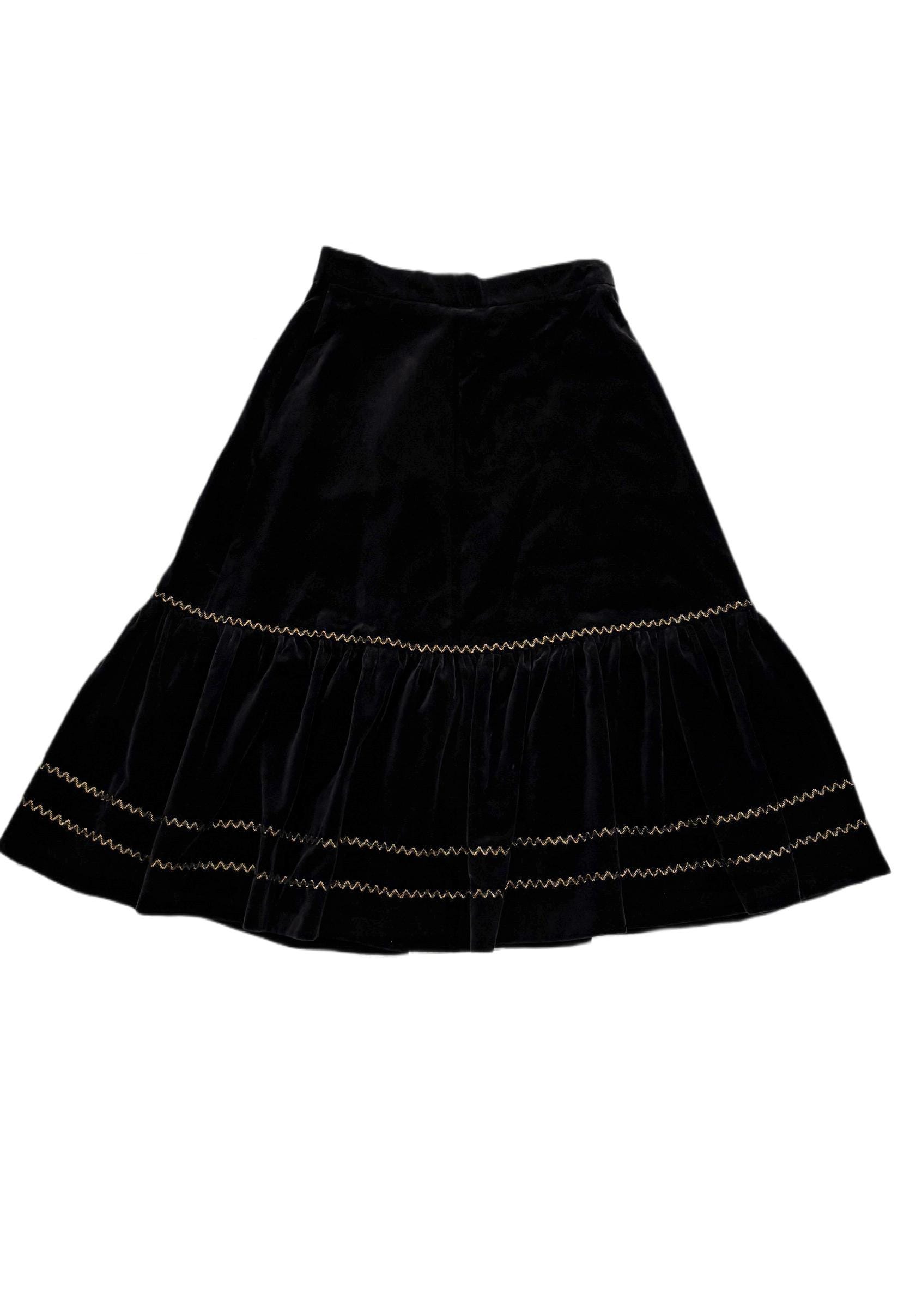Vintage Black Velvet Tiered Midi Skirt | Marion Donaldson 70s