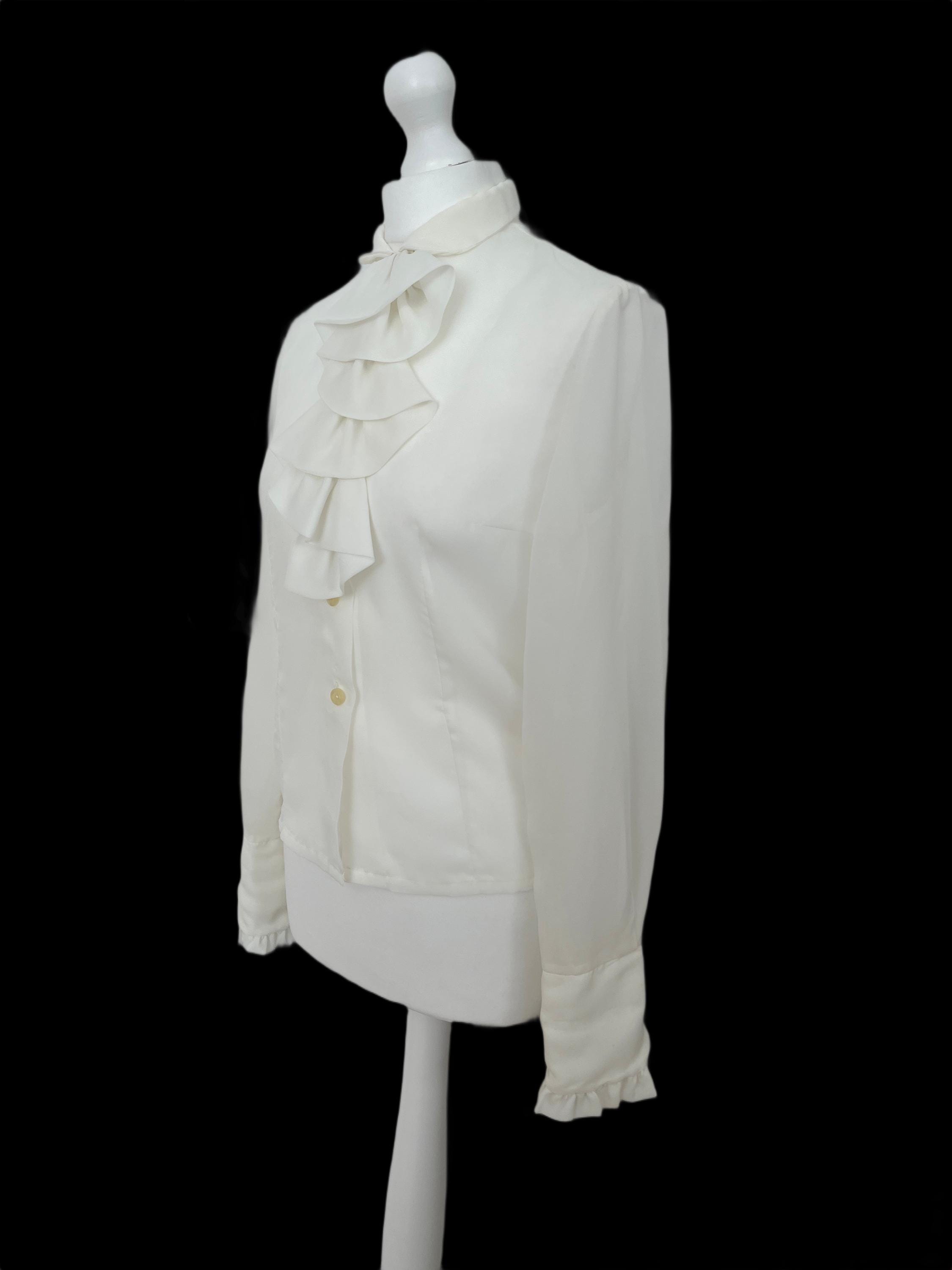 Vintage 1960s White Chiffon Dandy Blouse | Victorian Revival