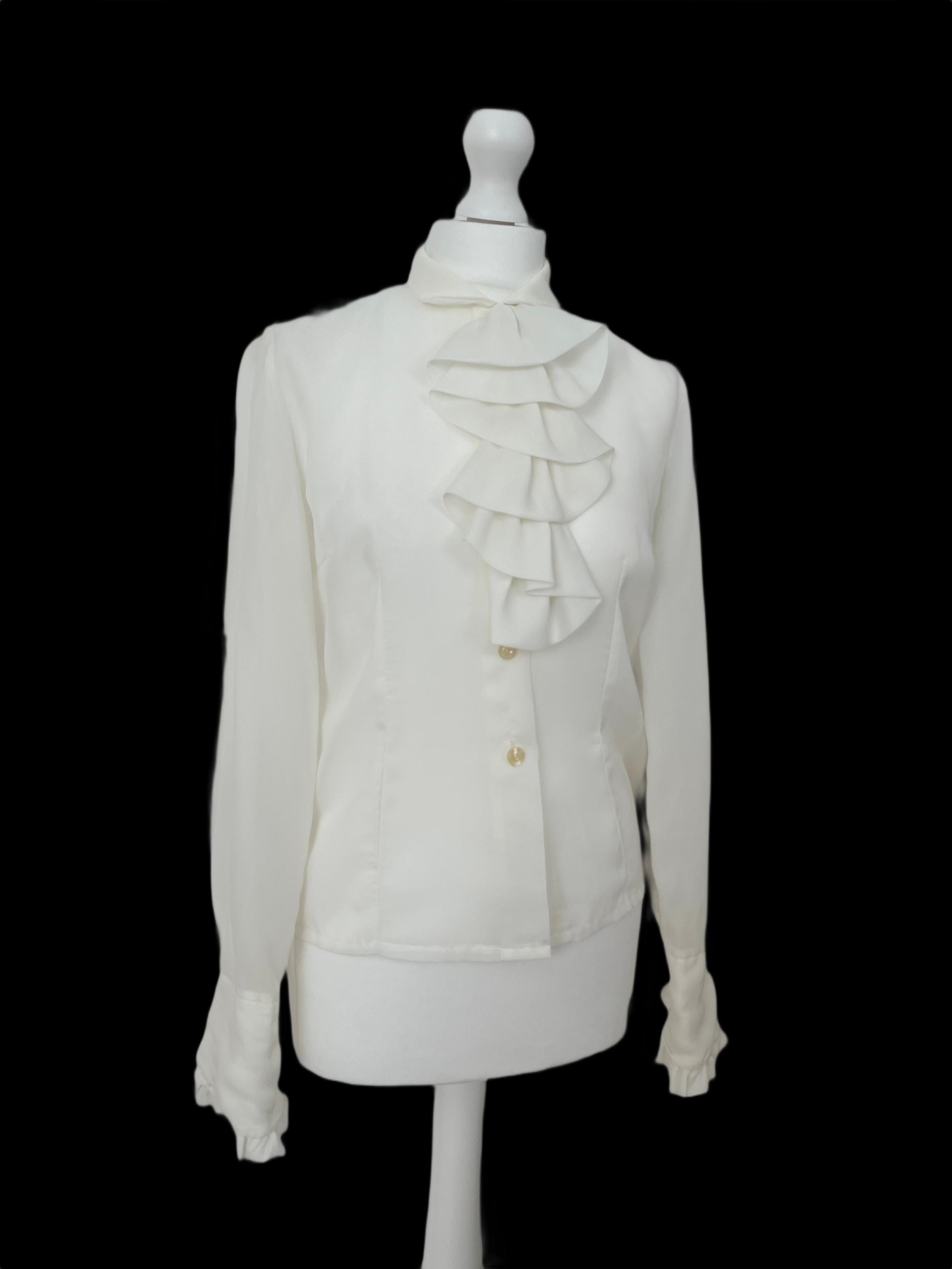 Vintage 1960s White Chiffon Dandy Blouse | Victorian Revival