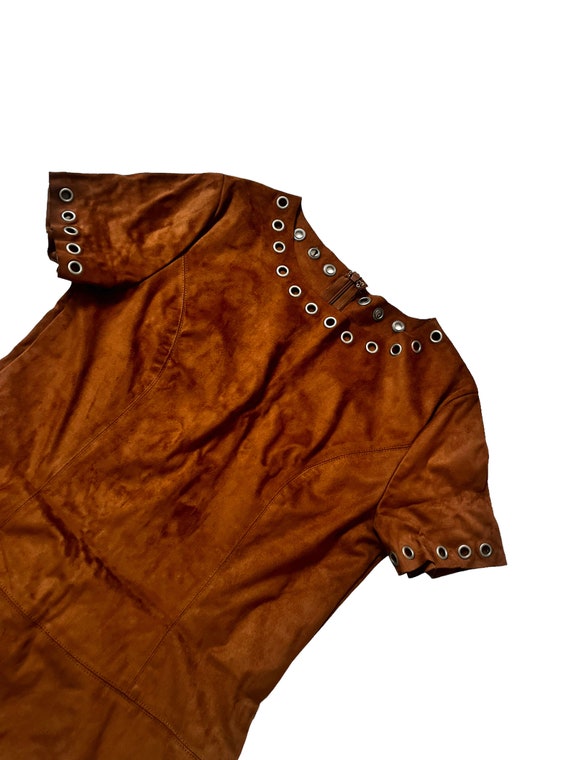 Womens Brown Eyelet Metal 60s 70s Style Mini Dres… - image 4