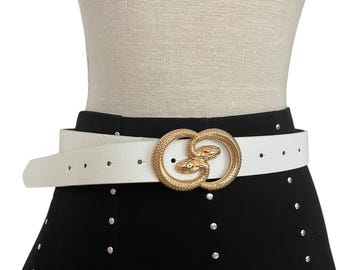 Womens White Snake Belt: Goldtone Metal Buckle, Bohemian  display picture 2