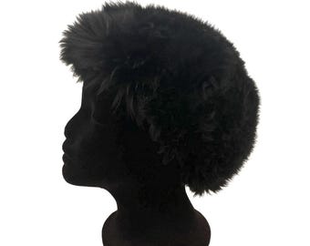 Vintage 70s Black Shearling "Penny Lane" Bohemian Winter Hat-Autumn Winter