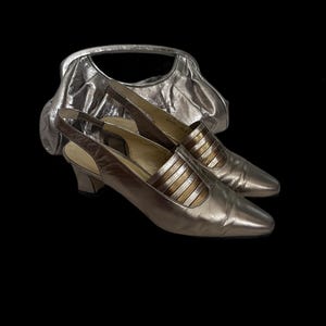 Vintage 1960s Style Metallic Gold & Silver Slingback Kitten Heels