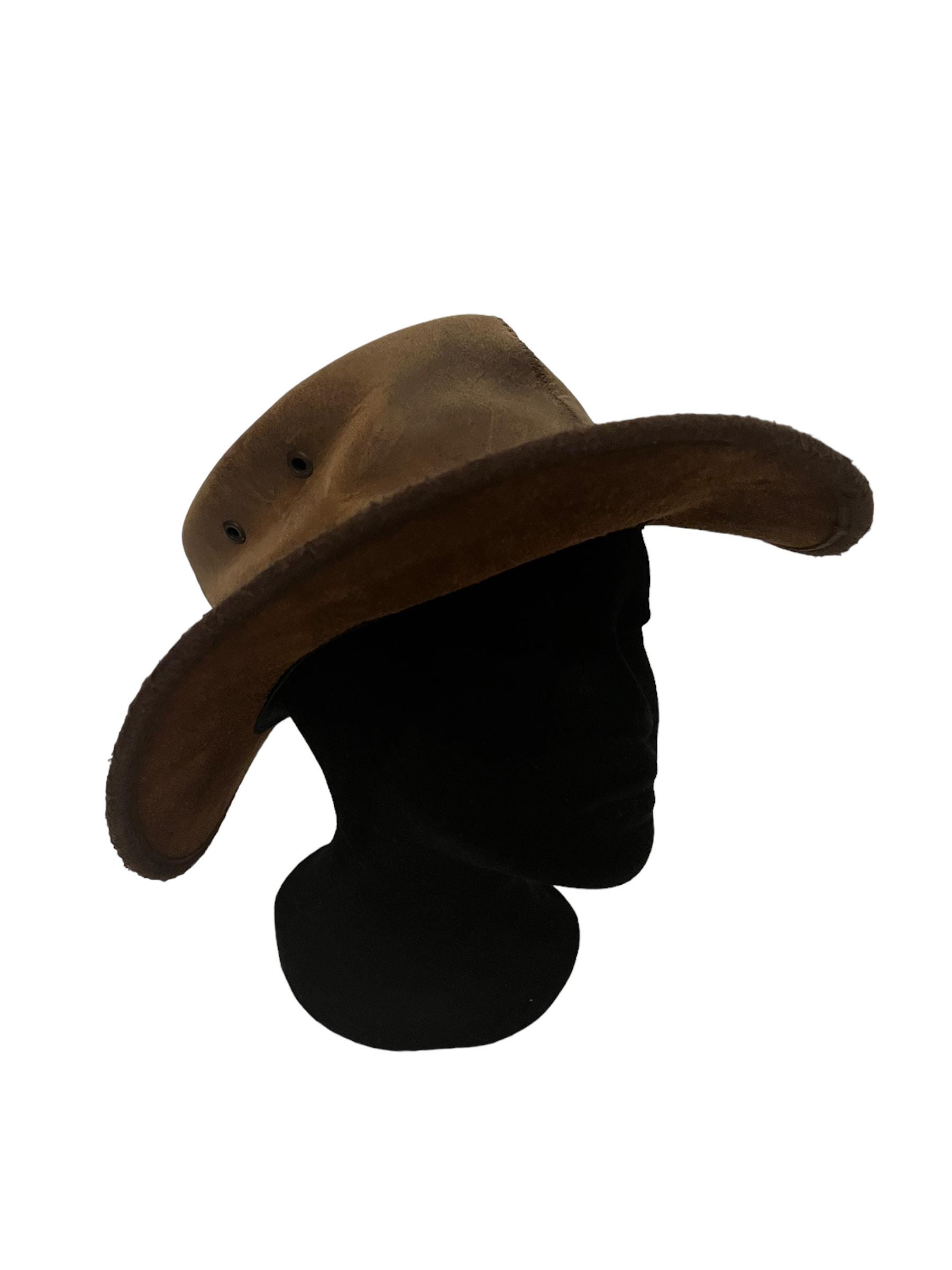 Chapeau Western Femme Vintage 70s - Cuir Daim Franges - Rodéo Cowgirl équitation