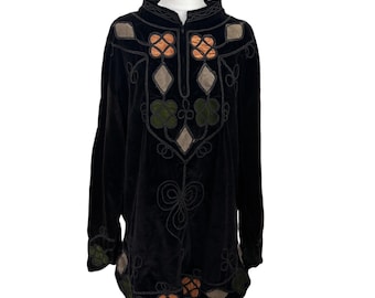 Vintage 1970s Floral Velvet Longline Tunic Top / Mini Dress/ Retro