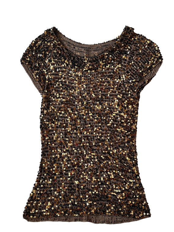 Vintage Womens Gold Sequin Knitted Tunic Top/Mini… - image 6